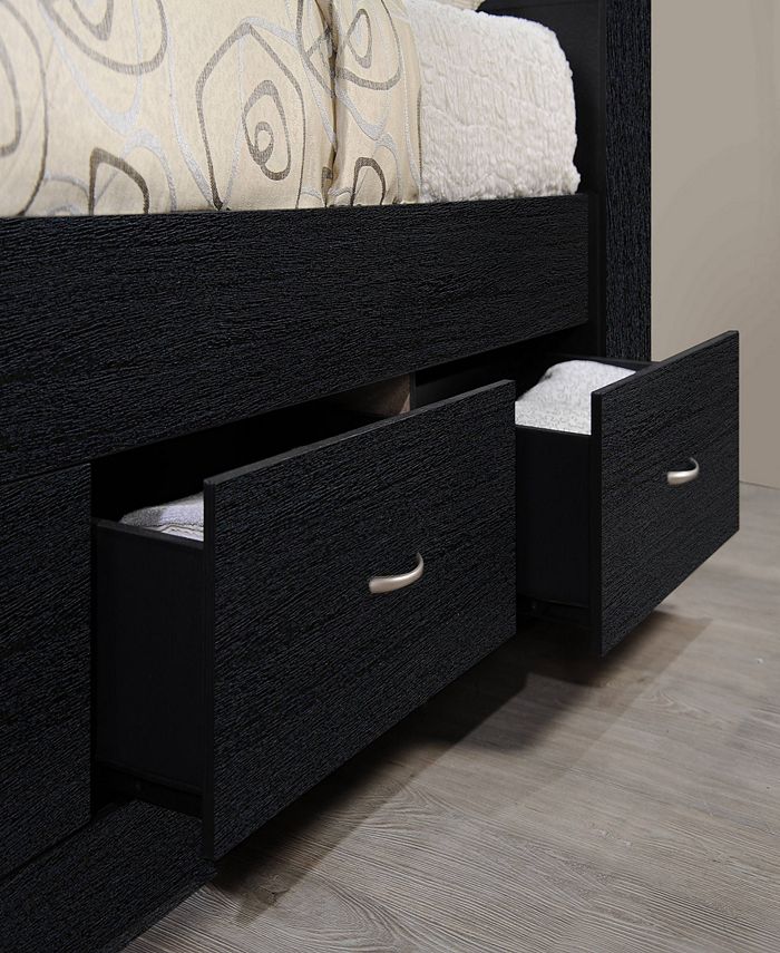 Hodedah TwinSize Captain Bed with 3Drawers and Headboard in Black
