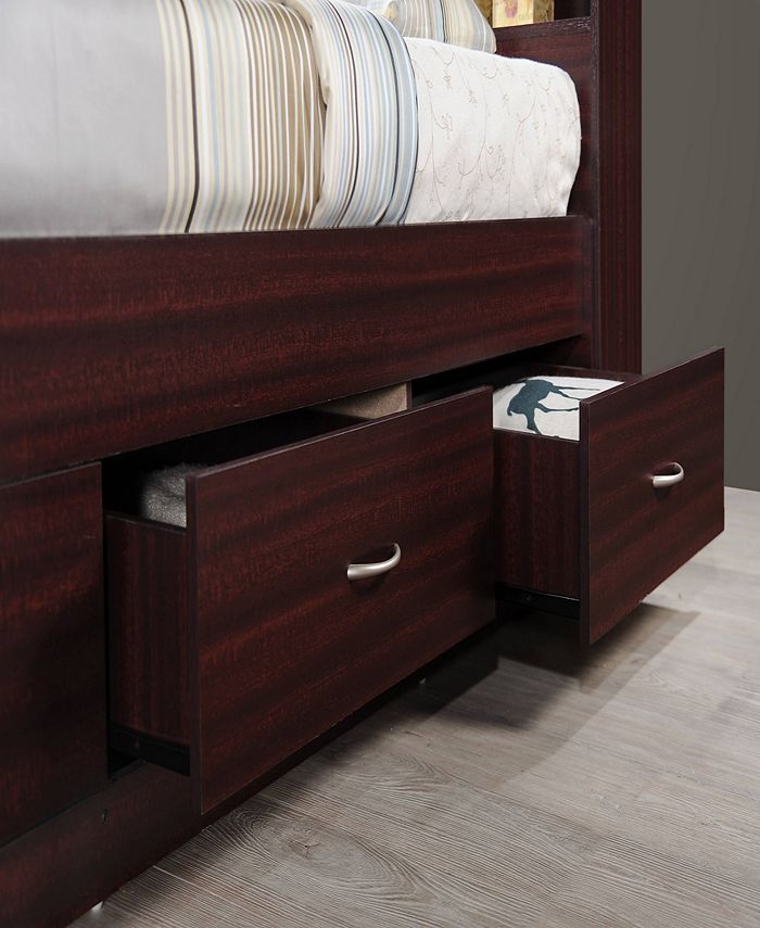 Hodedah TwinSize Captain Bed with 3Drawers and Headboard in Mahogany