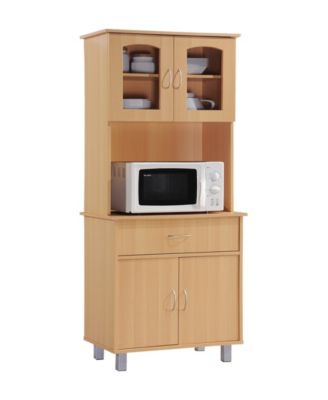 Hodedah - Kitchen Cabinet with Top and Bottom Enclosed Cabinet Space, 1-Drawer, plus Large Open Space for Microwave in Beech