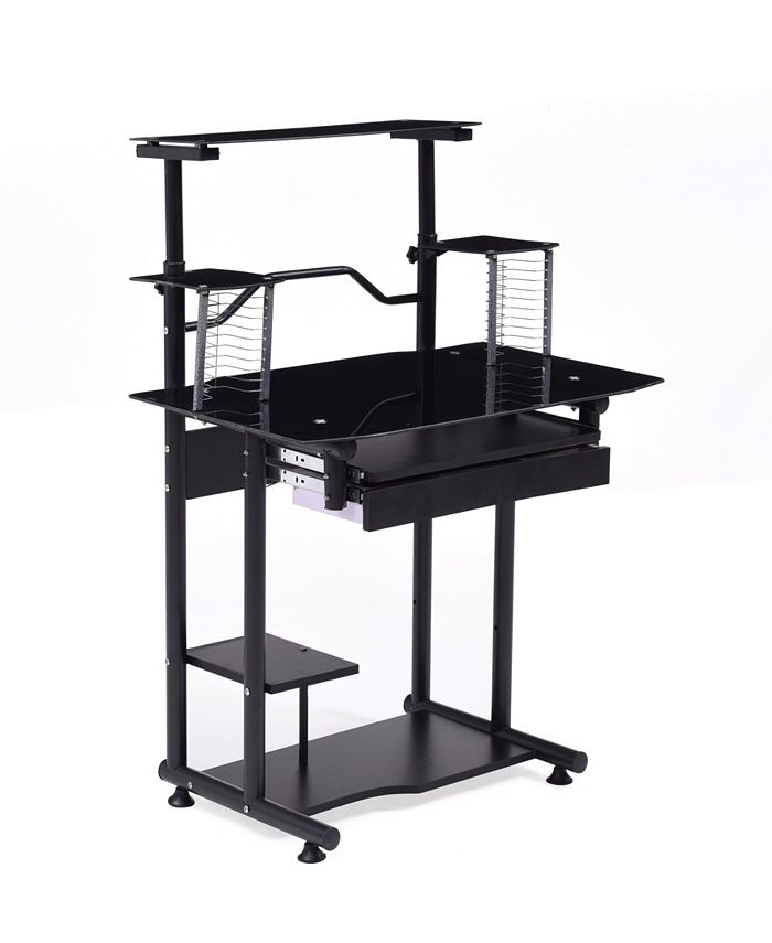 Hodedah Tempered Glass Computer Desk with Pullout Keyboard Tray plus