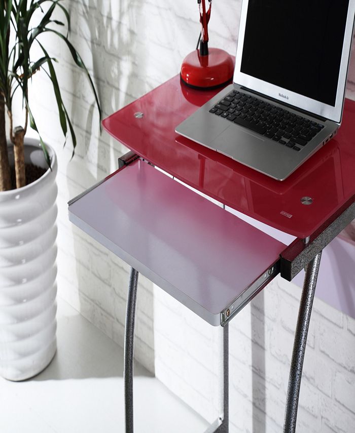 Hodedah Tempered Glass Top Laptop Desk with Pullout Keyboard Tray in