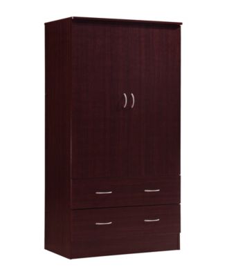 Hodedah - 2-Door Armoire with 2-Drawers and Clothing Rod in Mahogany