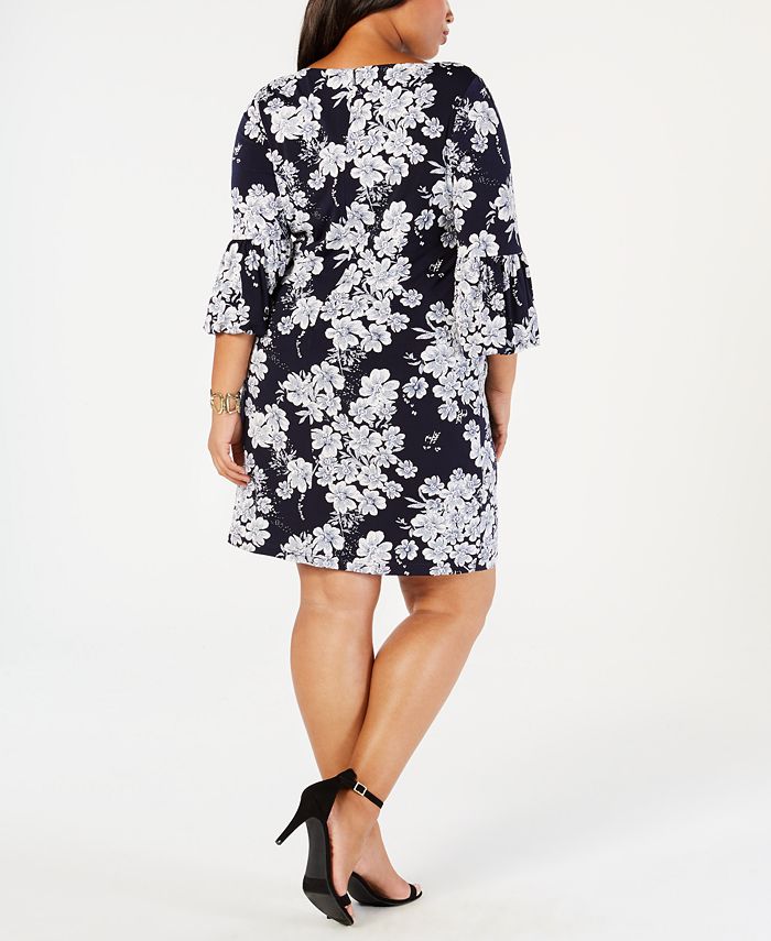 Jessica Howard Plus Size Floral Printed Bell-Sleeve Dress - Macy's