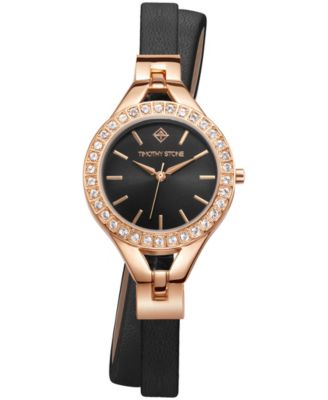 Timothy Stone - Womens Joliet Crystal Accented Quartz Double Wrapped Vegan Leather Strap Watch Set