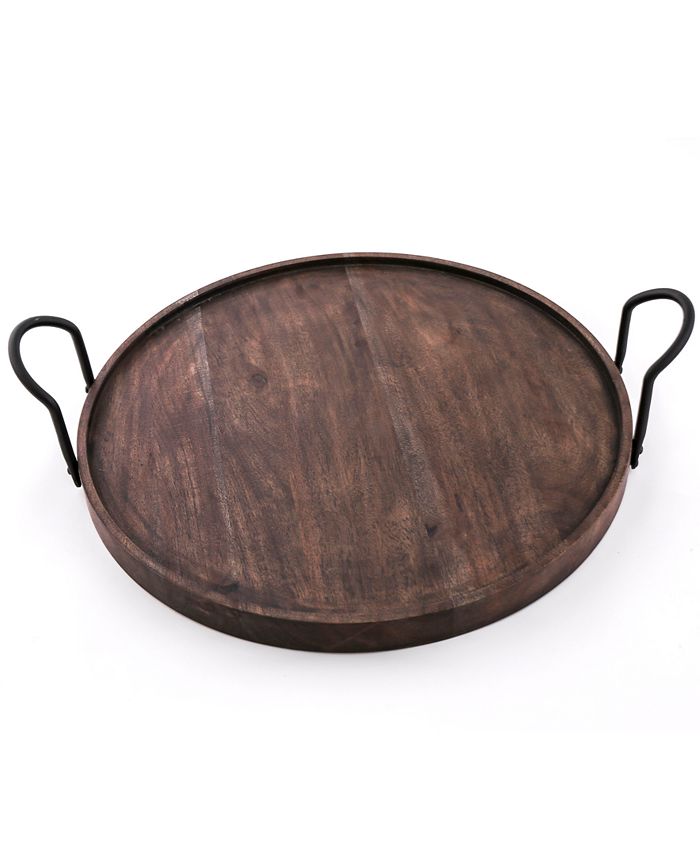 Thirstystone CLOSEOUT! Round Wood Tray with Black Metal Handles Macy's