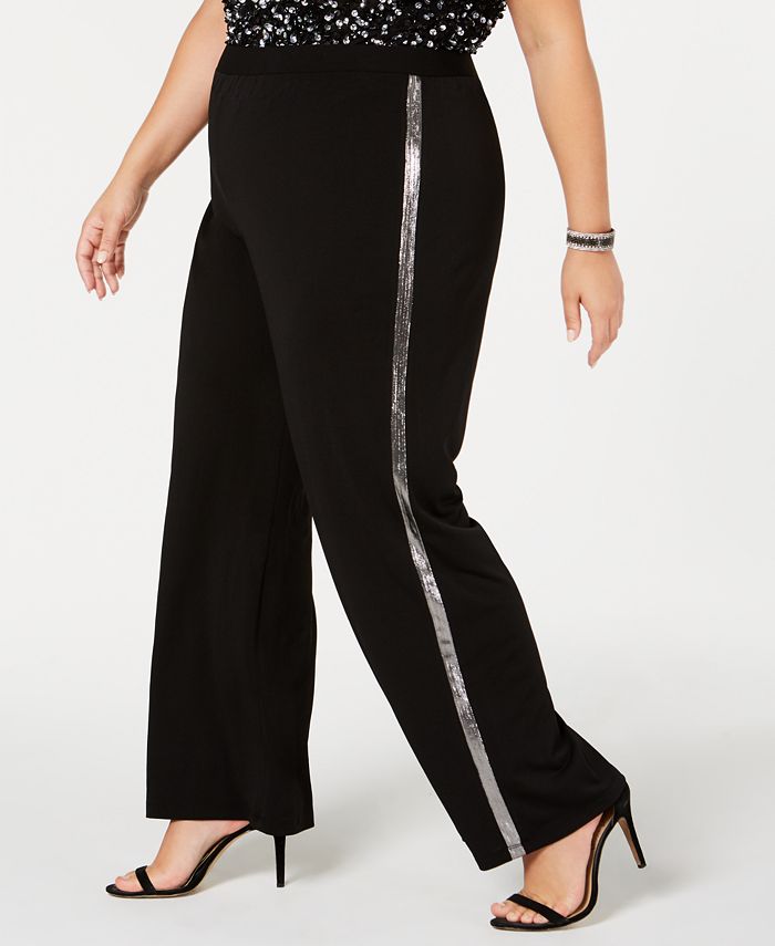 NY Collection Plus Size Metallic-Stripe Pants, Plus Size & Petite Plus ...