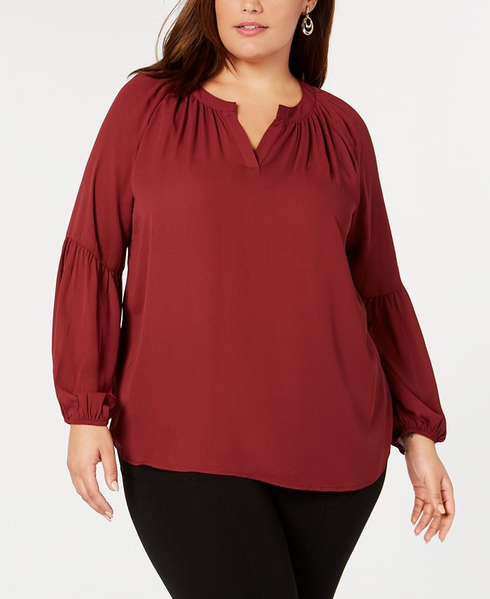 NY Collection Plus Size Balloon Sleeve Top - Macy's
