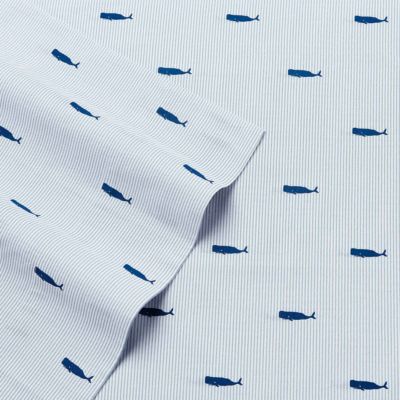 Whale Stripe Cotton Percale 3-Piece Sheet Set, Twin