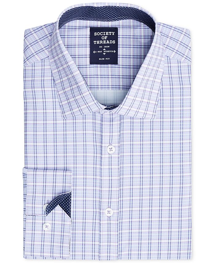 Society Of Threads Mens Slim Fit Performance Stretch Diamond Dress Shirt Red Size Large