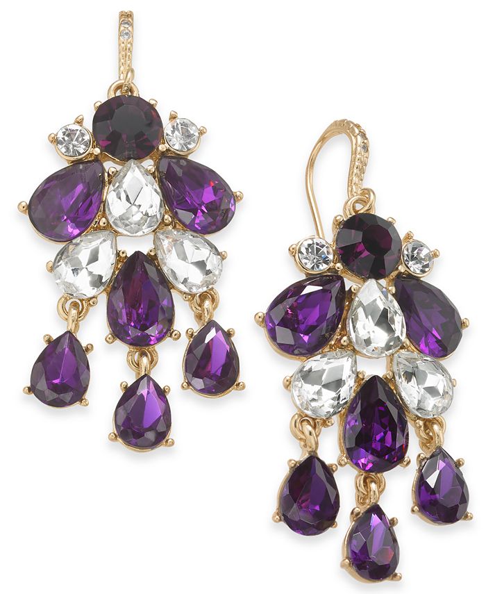Charter Club Gold-Tone Crystal & Stone Statement Earrings, Created for ...
