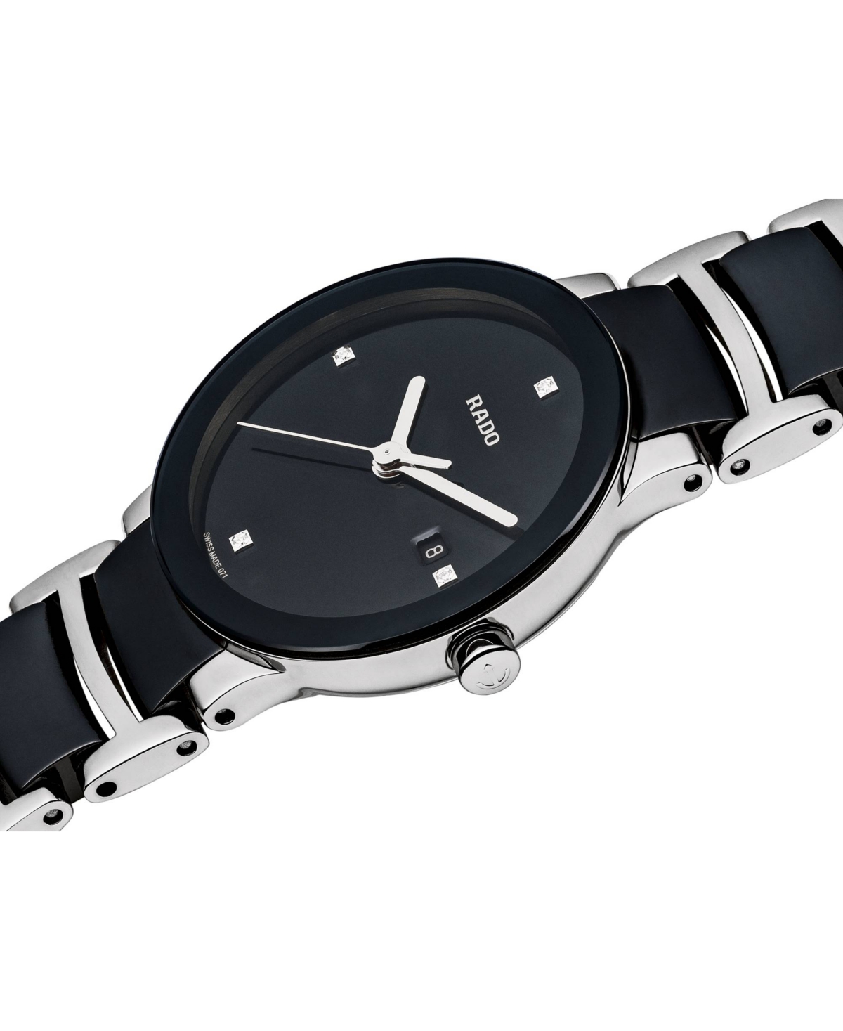 Shop Rado Watch, Women's Swiss Centrix Diamond Accent Stainless Steel And Black Ceramic Bracelet 28mm R3093571 In No Color