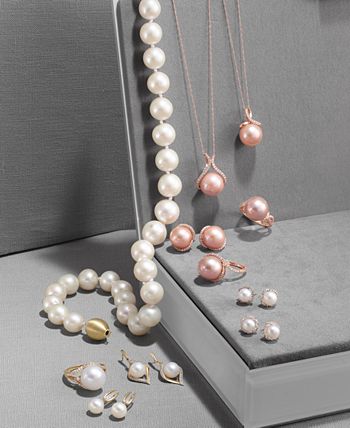 Honora - Pink Cultured Freshwater Pearl (13 mm) & Diamond (1/4 ct. t.w.) 18" Pendant Necklace in 14k Rose Gold