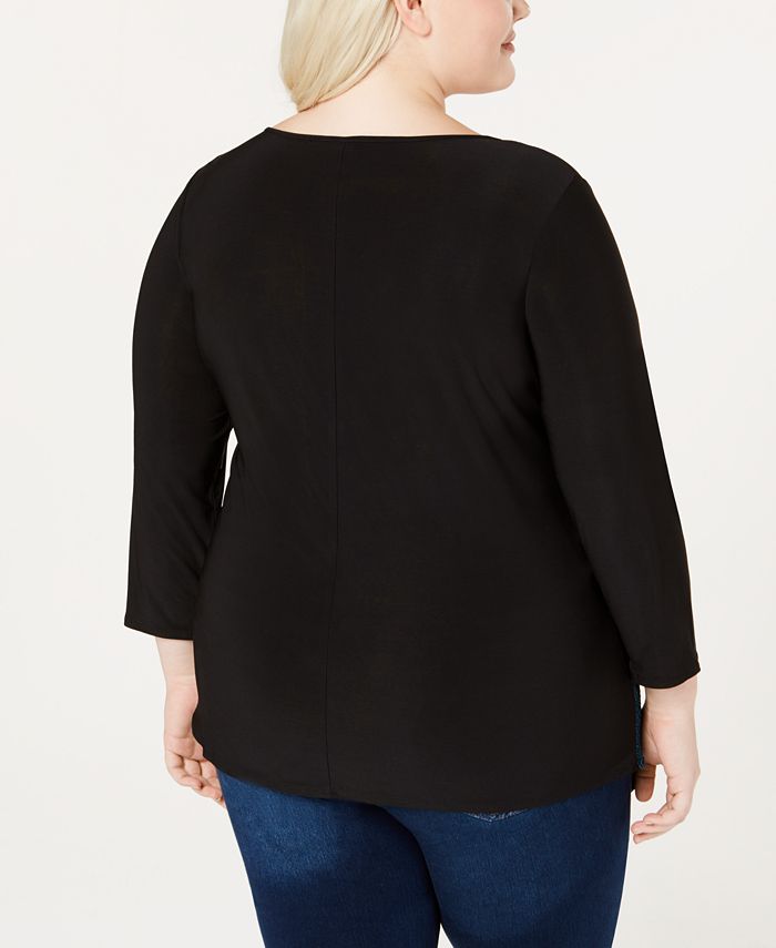 NY Collection Plus Size Asymmetrical Colorblocked Top - Macy's