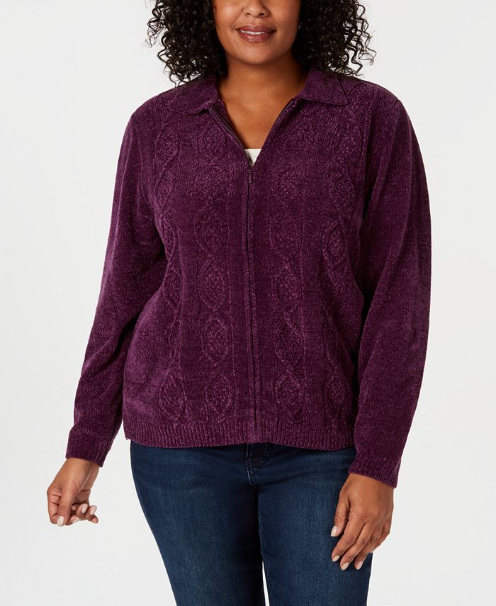 Alfred dunner chenille shop zip cardigan sweater