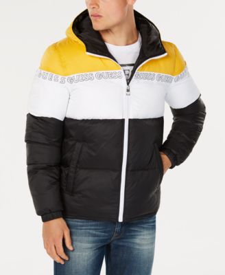 guess men's hooded puffer coat black