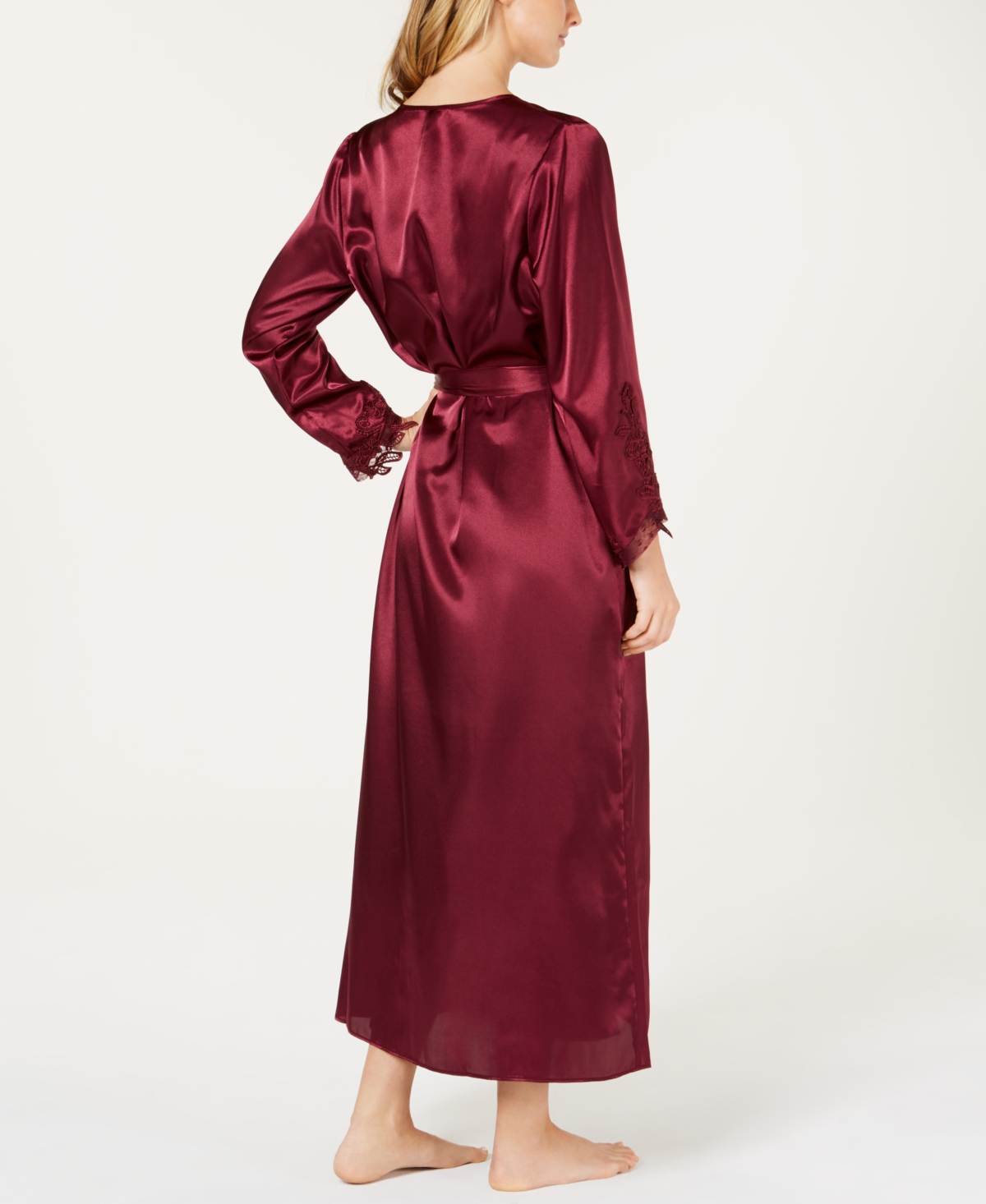 Flora By Flora Nikrooz Stella Satin Venise Trim Robe In Burgundy