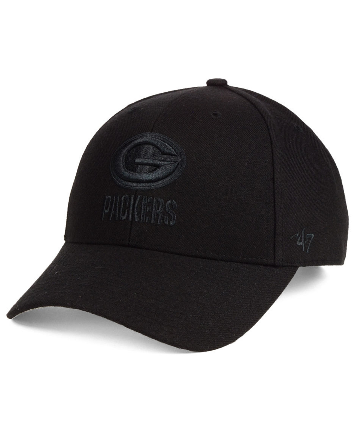 47 Brand Green Bay Packers Black & Black Mvp Strapback Cap In Black,black