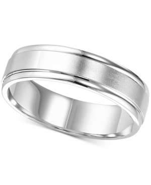image of Satin Finish Edged Wedding Band in 14k White Gold