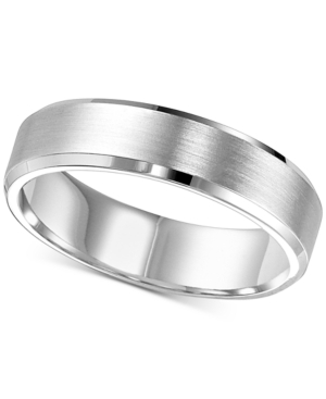 image of Brush Finish Beveled-Edge Wedding Band in 14k White Gold