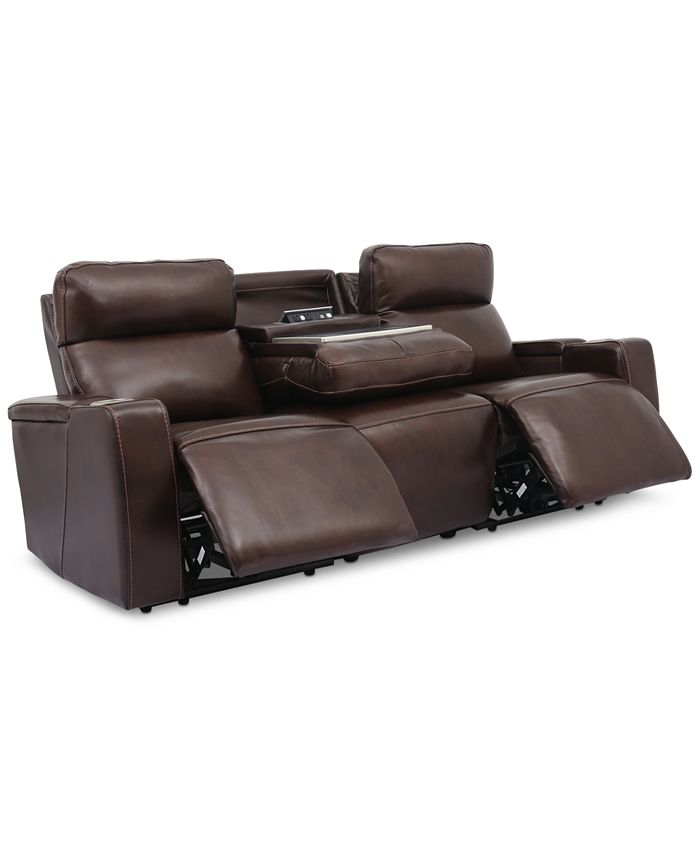 Furniture Oaklyn 84 Leather Sofa With, Leather Sofa With Recliners On Each End