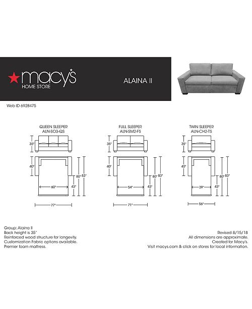 Furniture Alaina Ii 77 Fabric Queen Sleeper Sofa Bed Created For