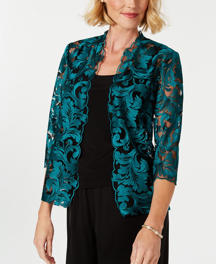 Alex Evenings Embroidered Mesh Jacket & Top Set - Macy's