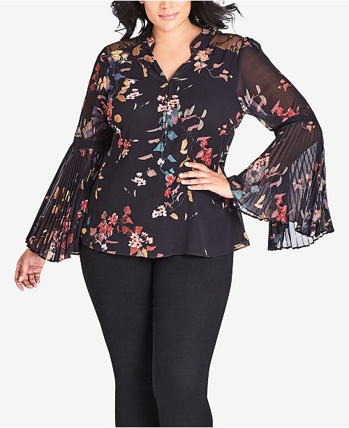 City Chic Trendy Plus Printed Bell-Sleeve Top & Reviews ...