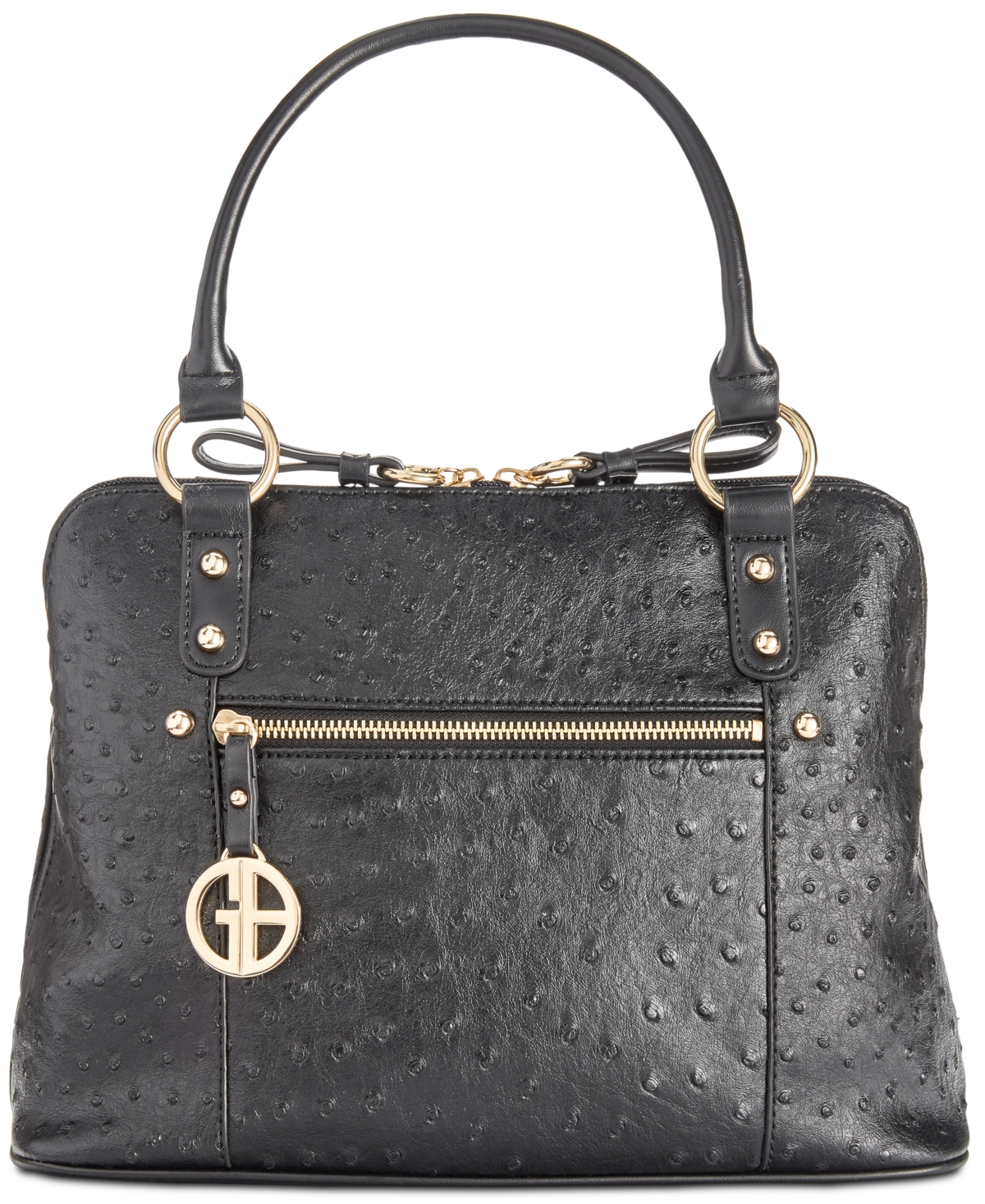 Ostrich-Embossed Dome Satchel, Created for Macy's - Black