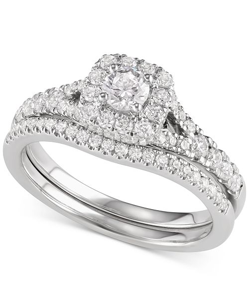 Macy S Diamond Halo Bridal Set 1 Ct T W In 14k White Gold