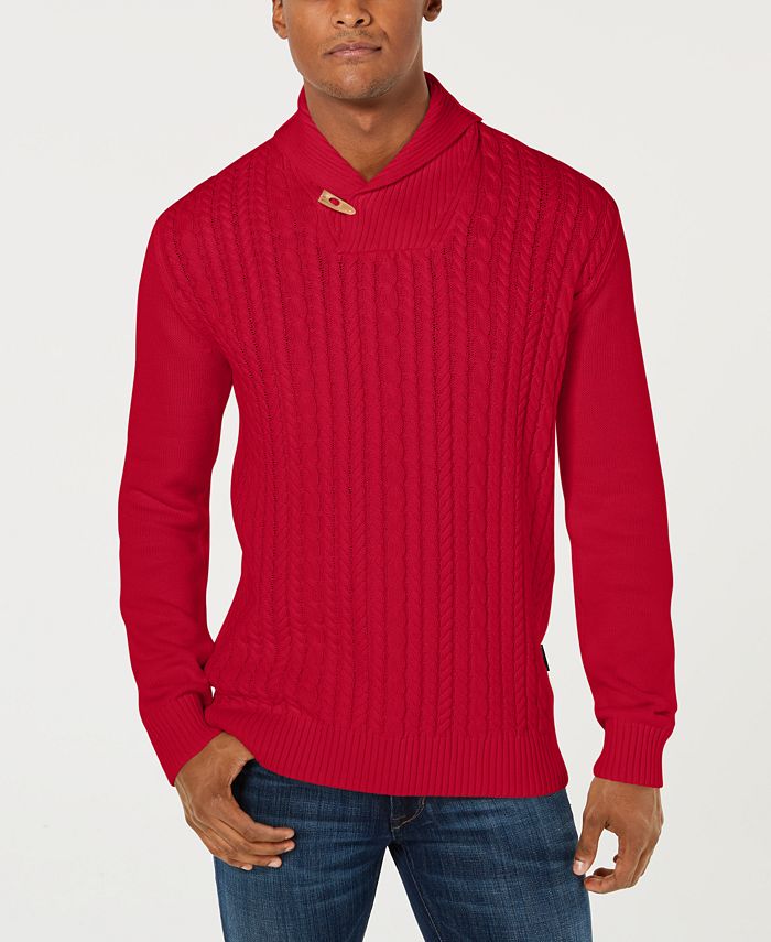 Sean John Men's Cable Knit Shawl Collar Sweater - Macy's