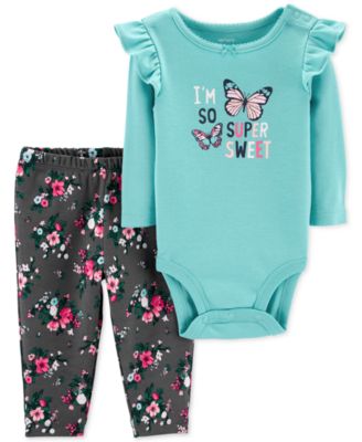 Carter's - Baby Girls 2-Pc. Butterflies Bodysuit & Pants Set