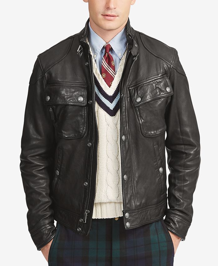 Polo Ralph Lauren Men's Leather Biker Jacket & Reviews - Coats