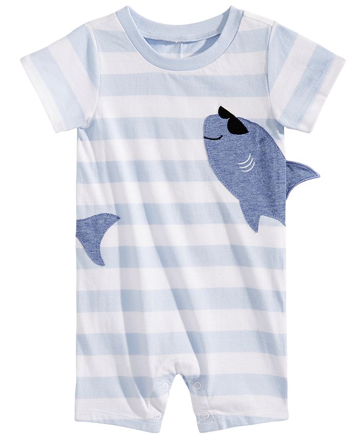 First Impressions Baby Boys Striped Shark-Print Cotton Romper, Created ...