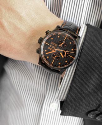 Men's Swiss Automatic Multifort Orange Leather & Interchangeable Black Leather Strap Watch 44mm