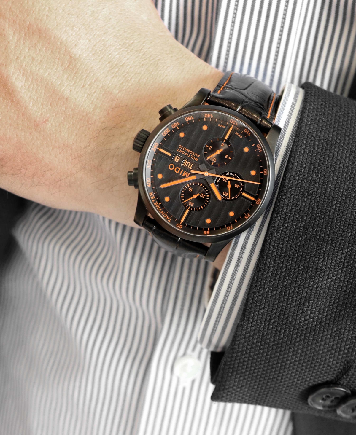 Shop Mido Men's Swiss Automatic Multifort Orange Leather & Interchangeable Black Leather Strap Watch 44mm In Orange,black