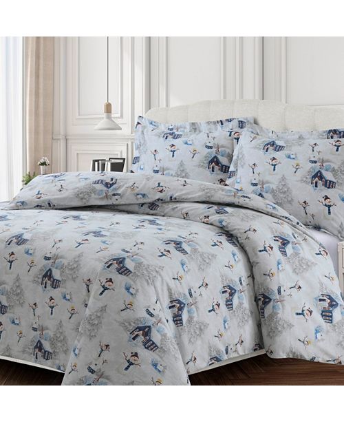 Tribeca Living Snowman Cotton Flannel Printed Oversized King Duvet