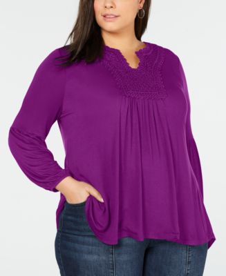 Style & Co Plus Size Crochet-Yoke Peasant Top, Created for Macy's - Macy's