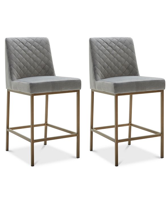 Furniture Cambridge Velvet Stool, 2Pc. Set (2 Grey Counter Stools) & Reviews Furniture Macy's