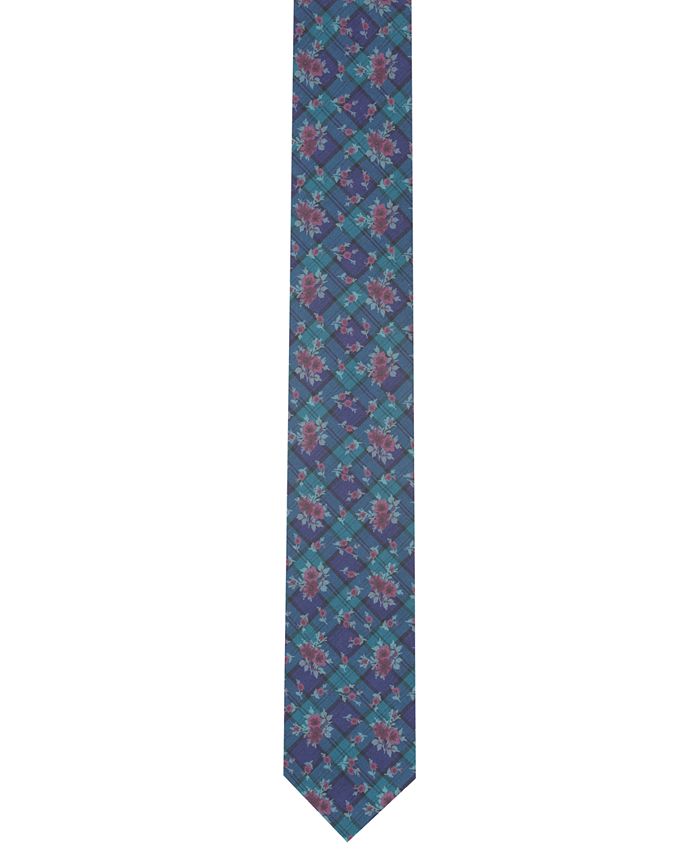 Bar III Men's Blackwatch Floral Skinny Tie, Created for Macy's - Macy's