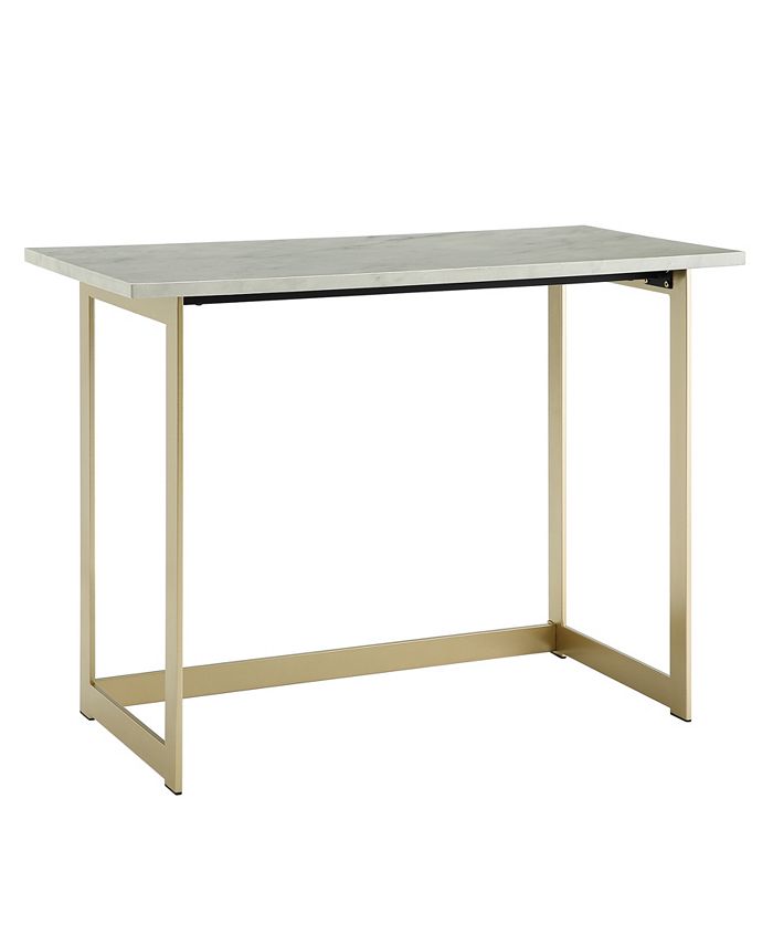 Walker Edison - 42 inch Faux Marble Desk with White Top and Gold Base