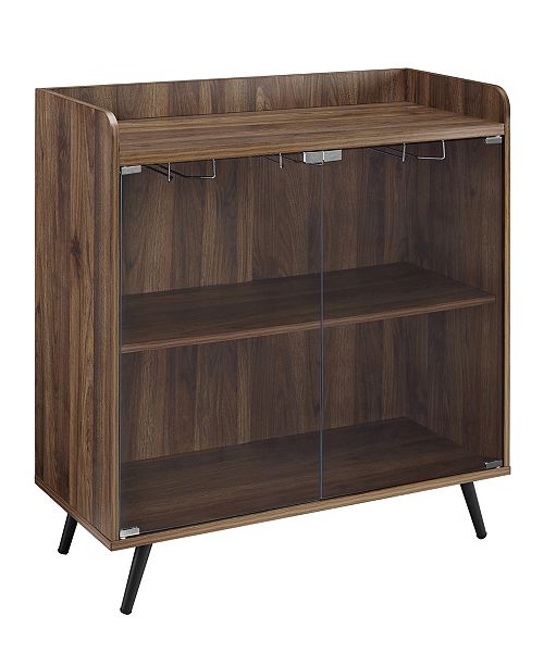 Walker Edison 30 Inch Glass Door Bar Cabinet With Metal Legs