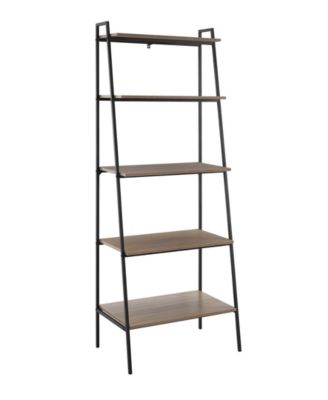 Walker Edison - 72 inch Metal and Wood Ladder Shelf in Mocha