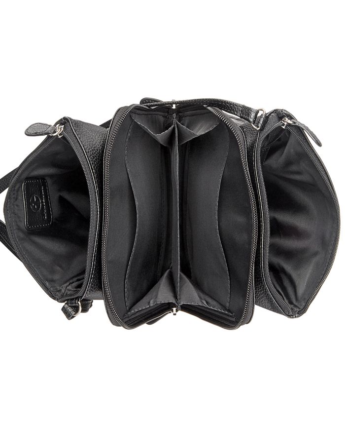 Giani Bernini Triple-Zip Pebble Leather Dasher Crossbody (Black)