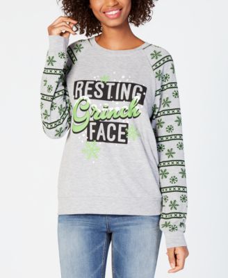 Rebellious One - Juniors' Resting Grinch Face Graphic Sweatshirt