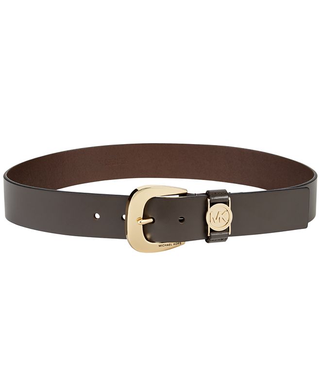 Michael Kors Leather Plus-Size Belt with MK Cutout Logo Disc Belt ...