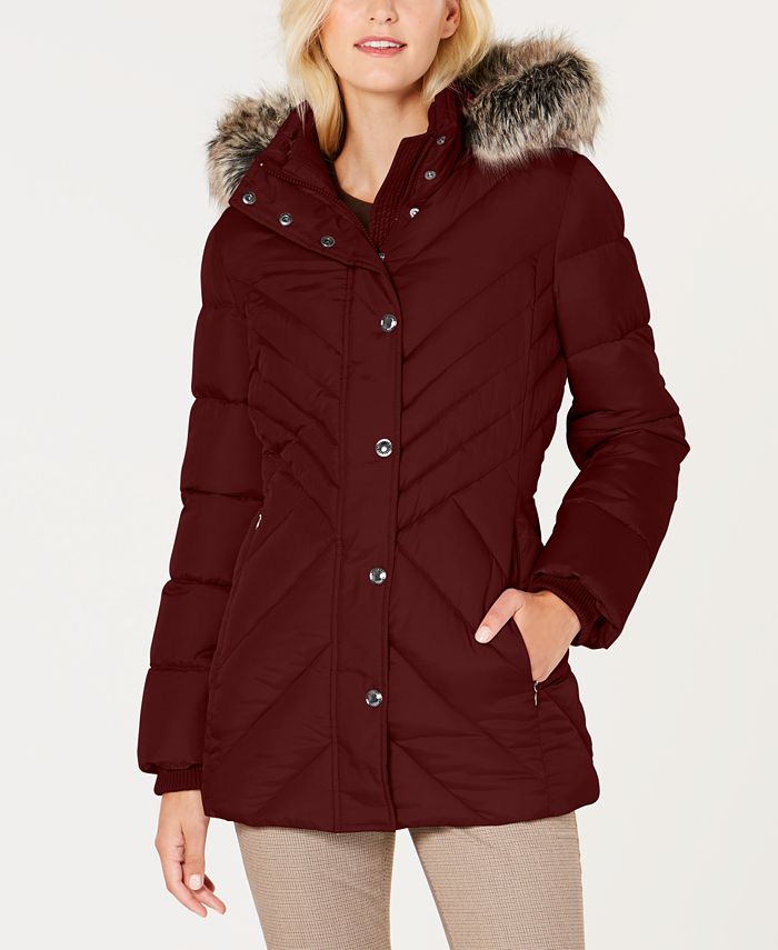 London fog faux top fur hooded puffer coat