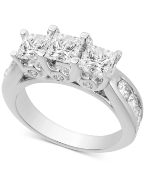 image of Diamond Princess Three Stone Engagement Ring (3 ct. t.w.) in 14k White Gold