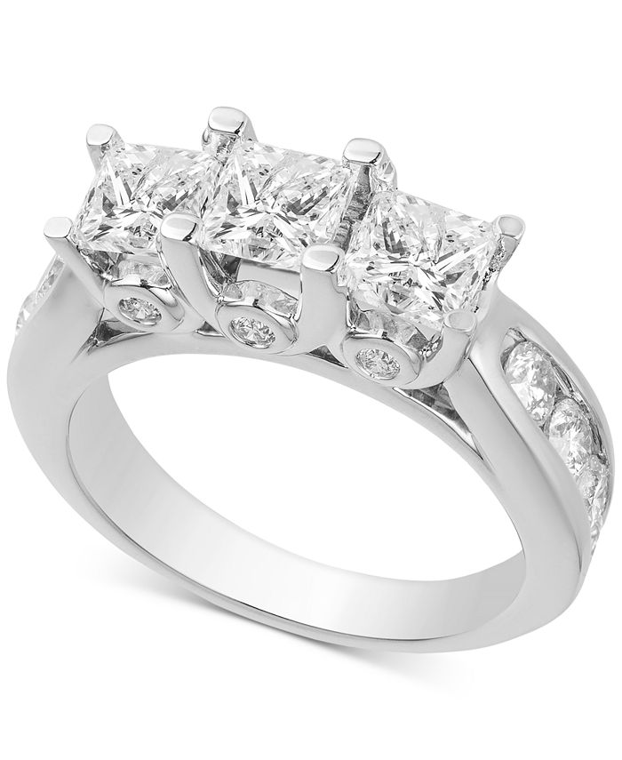 Macy's Diamond Princess Three Stone Engagement Ring (3 ct. t.w.) in 14k ...