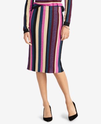 Rachel Roy Junior's Metallic Striped MIDI Skirt Black Size Small