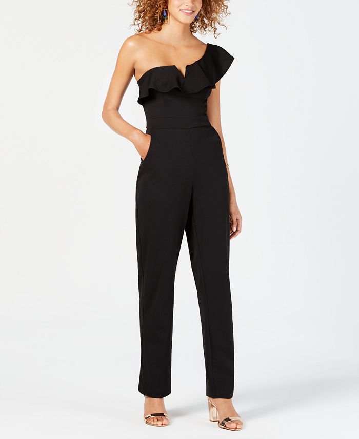 Teeze Me Juniors Ruffled One Shoulder Jumpsuit Macy s